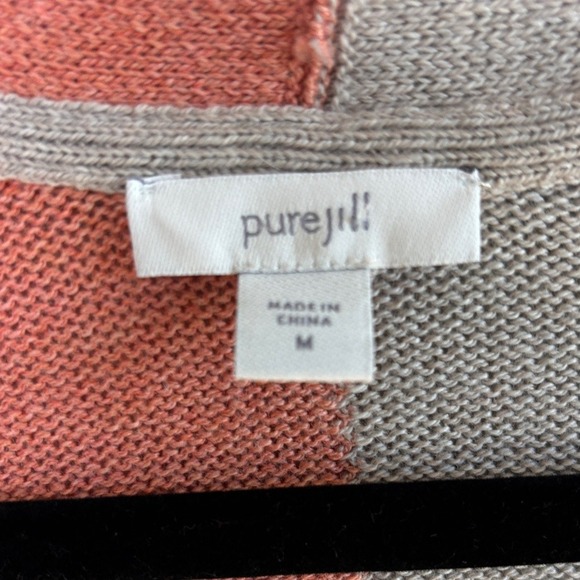 Pure Jill Colorblock Open Cardigan Sweater Size M Coral Blush Taupe Cream - Picture 3 of 6